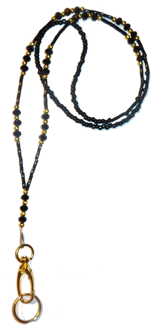 GOLD Black Crystal (Ultra Slim &amp; Light) Fashion Lanyard with break away magnetic clasp