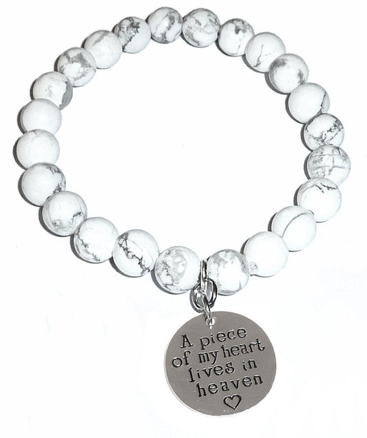 A Piece Of My Heart Lives In Heaven - Healing Howlite Bracelet