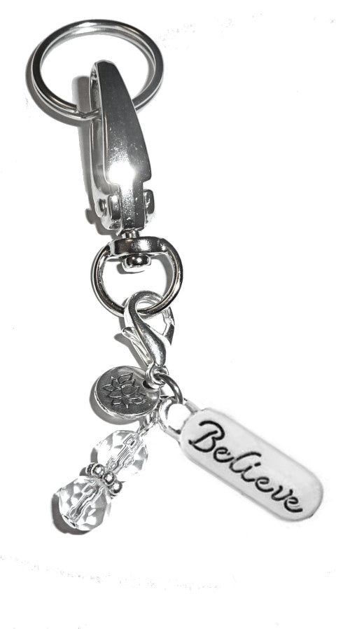 (Believe) Charm Key Chain Ring, Women's Purse or Necklace Charm, Comes in a Gift Box!