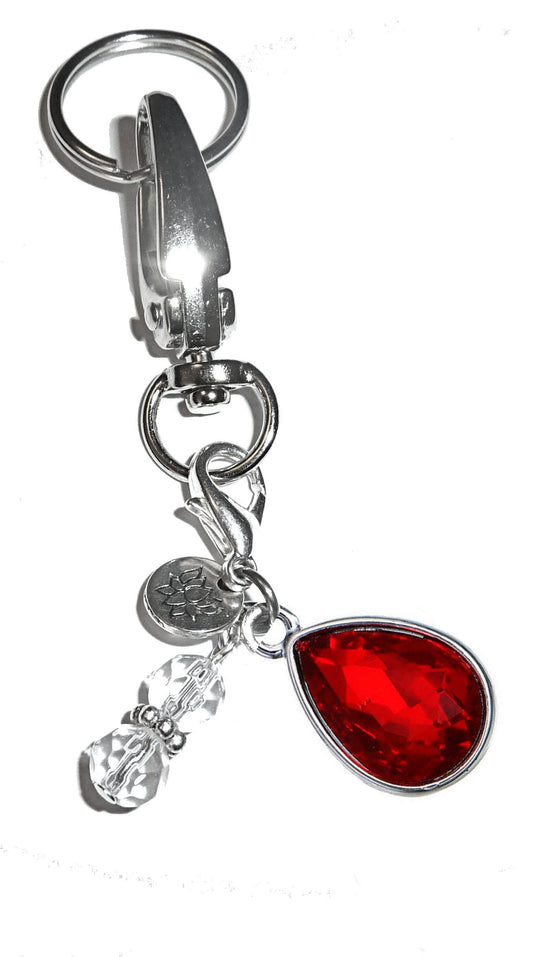 (January) Birthstone Charm Key Chain Ring, Women's Purse or Necklace Charm, Comes in a Gift Box!