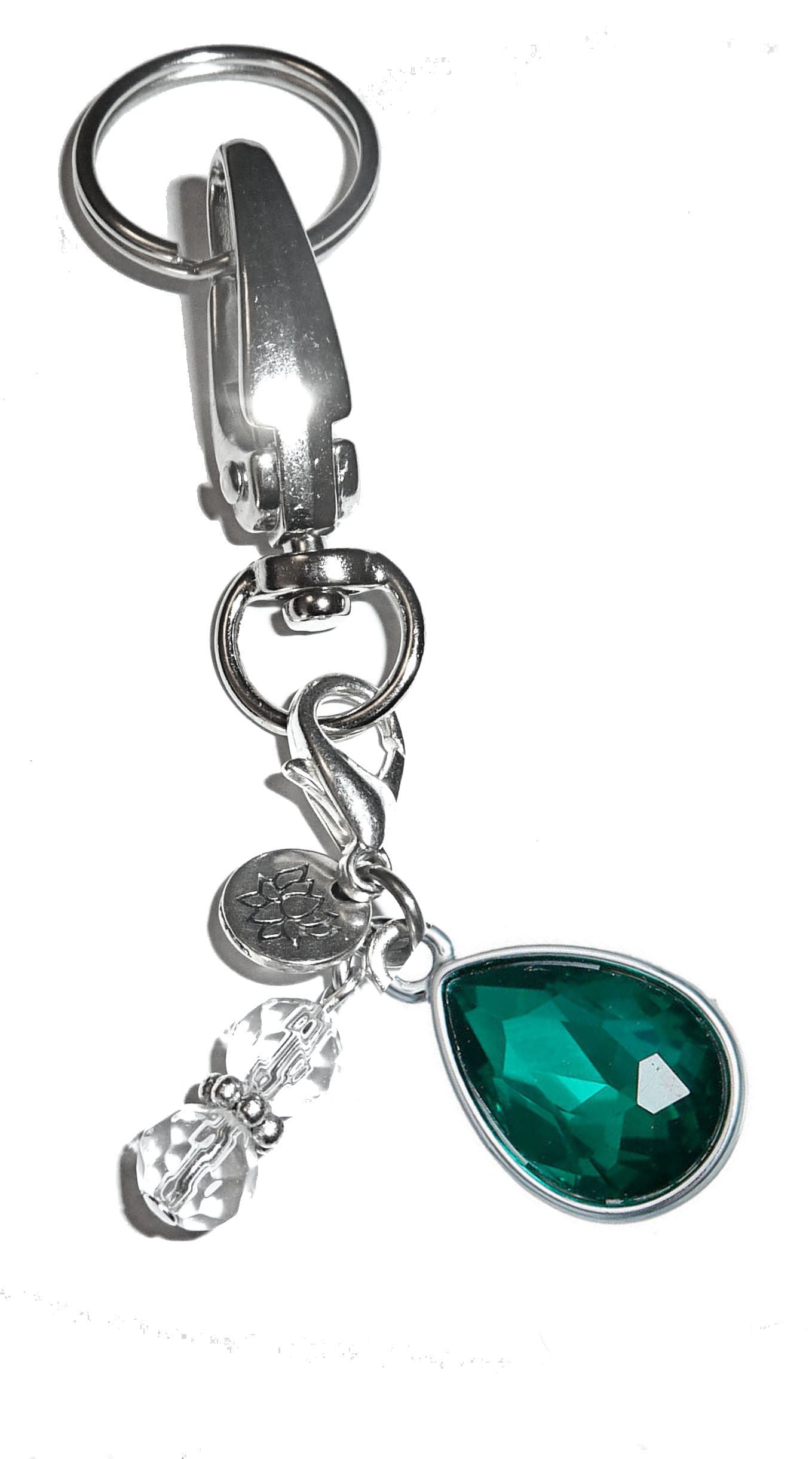 (May) Birthstone Charm Key Chain Ring, Women's Purse or Necklace Charm, Comes in a Gift Box!