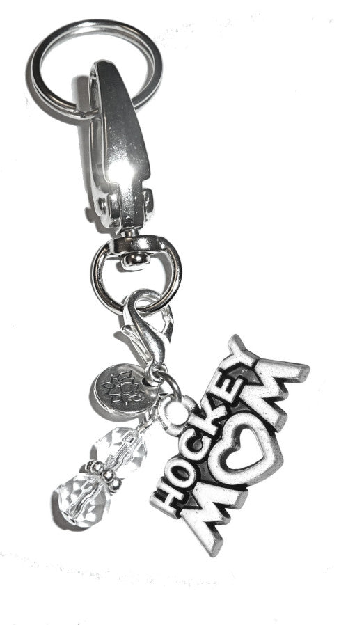 (Hockey Mom) Charm Key Chain Ring, Women's Purse or Necklace Charm, Comes in a Gift Box!