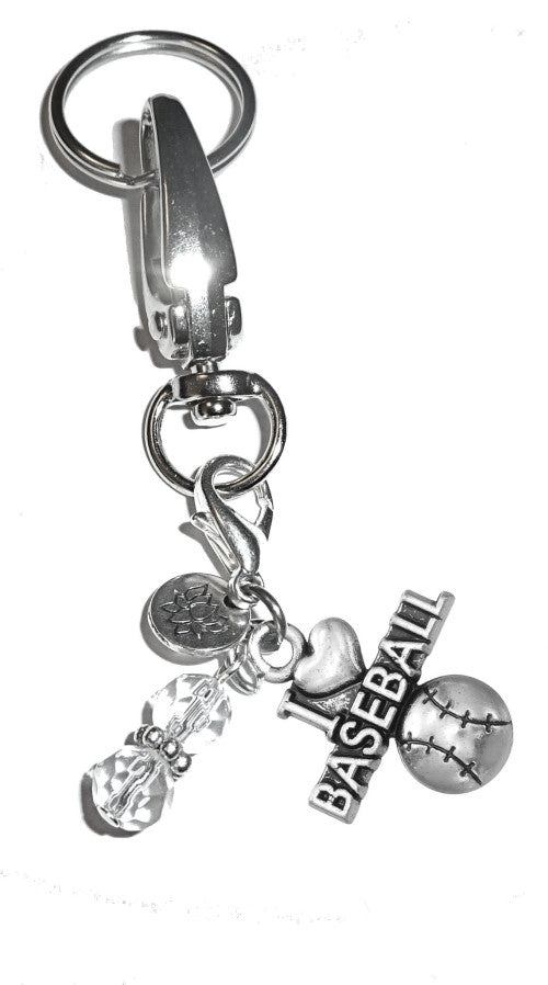 (I Love Baseball) Charm Key Chain Ring, Women's Purse or Necklace Charm, Comes in a Gift Box!