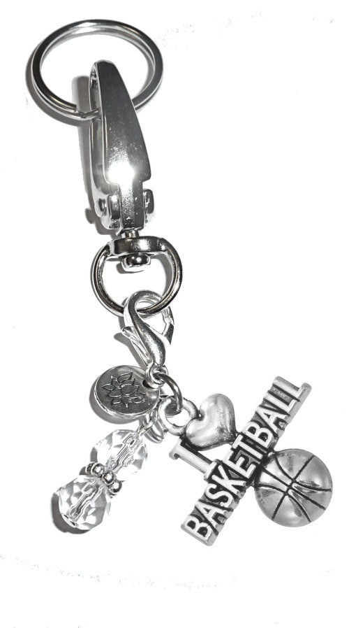 (I Love Basketball) Charm Key Chain Ring, Women's Purse or Necklace Charm, Comes in a Gift Box!