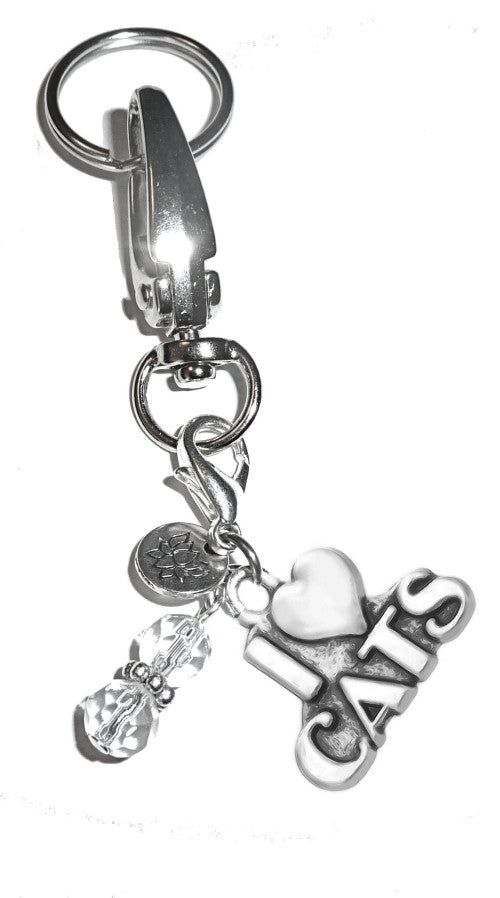 (I Love Cats) Charm Key Chain Ring, Women's Purse or Necklace Charm, Comes in a Gift Box!