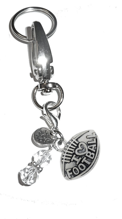 (I Love Football) Charm Key Chain Ring, Women's Purse or Necklace Charm, Comes in a Gift Box!