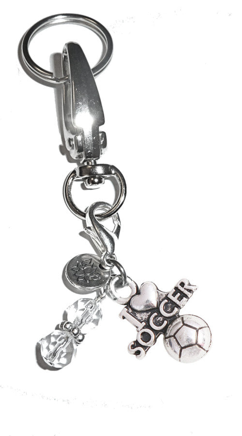 (I Love Soccer) Charm Key Chain Ring, Women's Purse or Necklace Charm, Comes in a Gift Box!