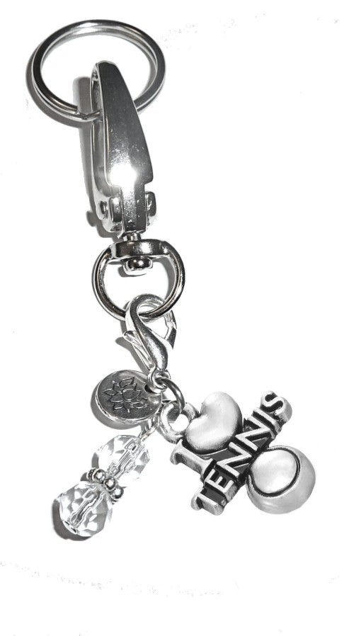 (I Love Tennis) Charm Key Chain Ring, Women's Purse or Necklace Charm, Comes in a Gift Box!