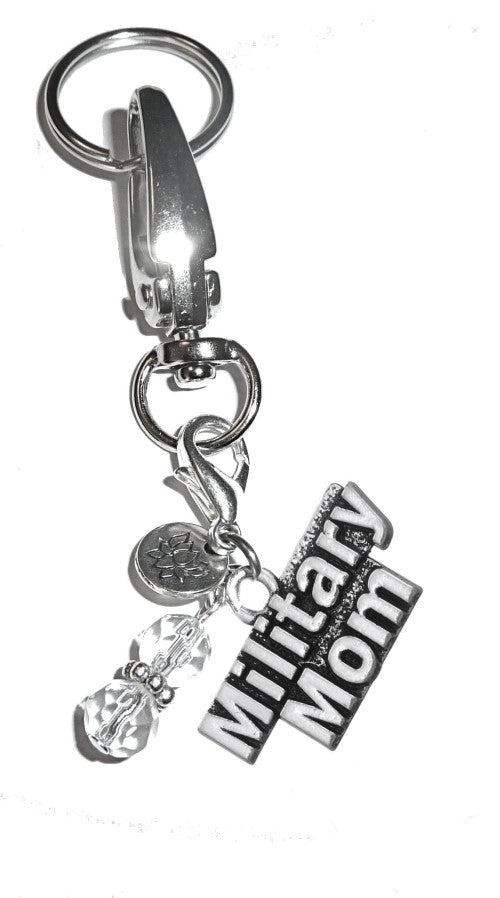 (Military Mom) Charm Key Chain Ring, Women's Purse or Necklace Charm, Comes in a Gift Box!