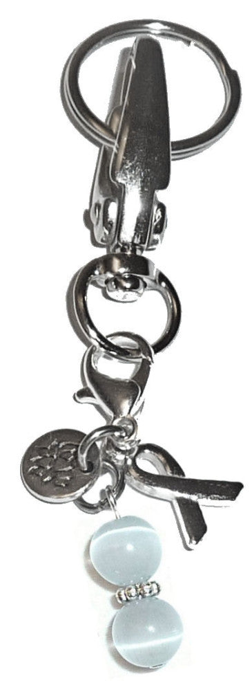 (Grey ( Brain Cancer )) Charm Key Chain Ring, Women's Purse or Necklace Charm, Comes in a Gift Box!