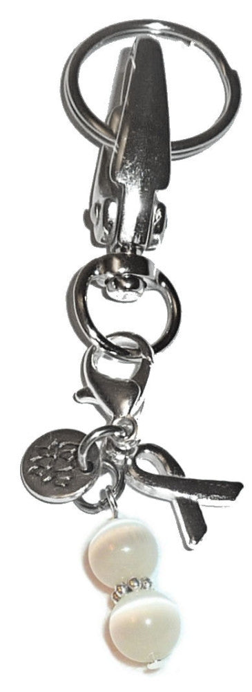 (White (Cervical &amp; Bone Cancer)) Charm Key Chain Ring, Women's Purse or Necklace Charm, Comes in a Gift Box!