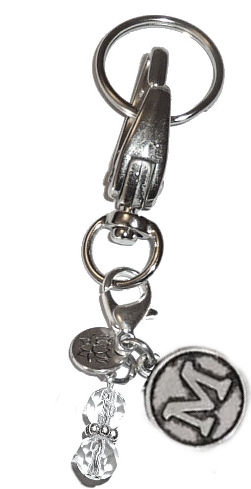 (M) Initial Charm Key Chain Ring, Women's Purse or Necklace Charm, Comes in a Gift Box!