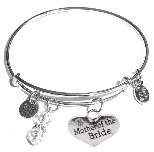 Mother of the Bride - Message Bangle Bracelet - Expandable Wire Bracelet– Comes in a gift box