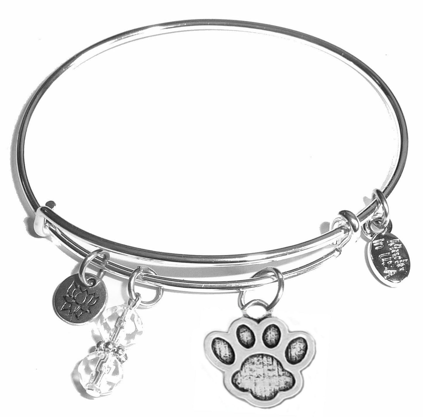 Paw Print - Message Bangle Bracelet - Expandable Wire Bracelet– Comes in a gift box