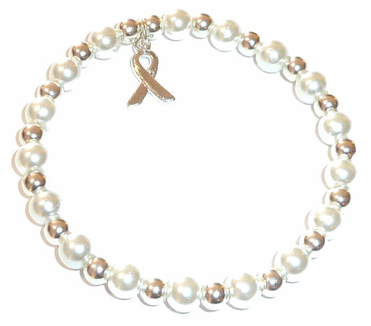 Pearl ( Lung Cancer ) Packaged Cancer Awareness Bracelet 6mm - Stretch (will stretch to fit most Adults)