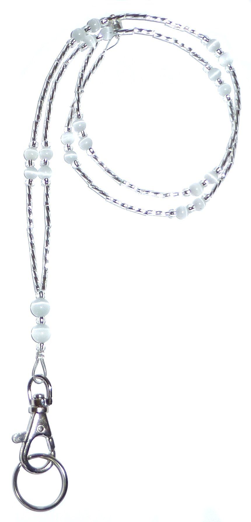 White Beaded Lanyard For Women Breakaway - Simple White (Ultra Slim & Light) Fashion Lanyard with break away magnetic clasp