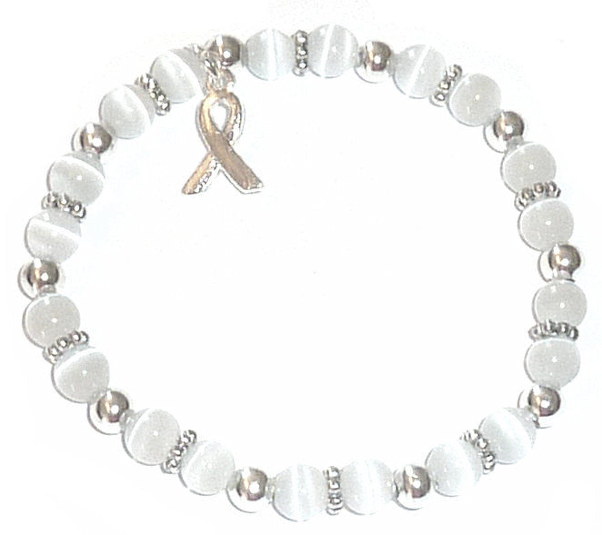 White (Cervical, Bone &amp; Retinoblastoma) Packaged Cancer Awareness Bracelet 6mm - Stretch (will stretch to fit most Adults)