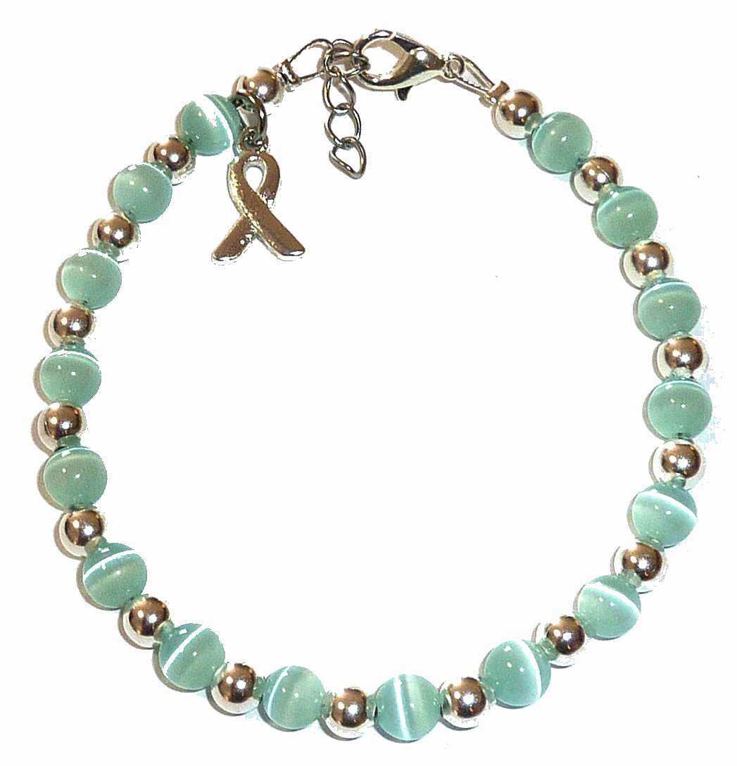 Teal (Ovarian Cancer) Packaged Cancer Awareness Bracelet 6mm