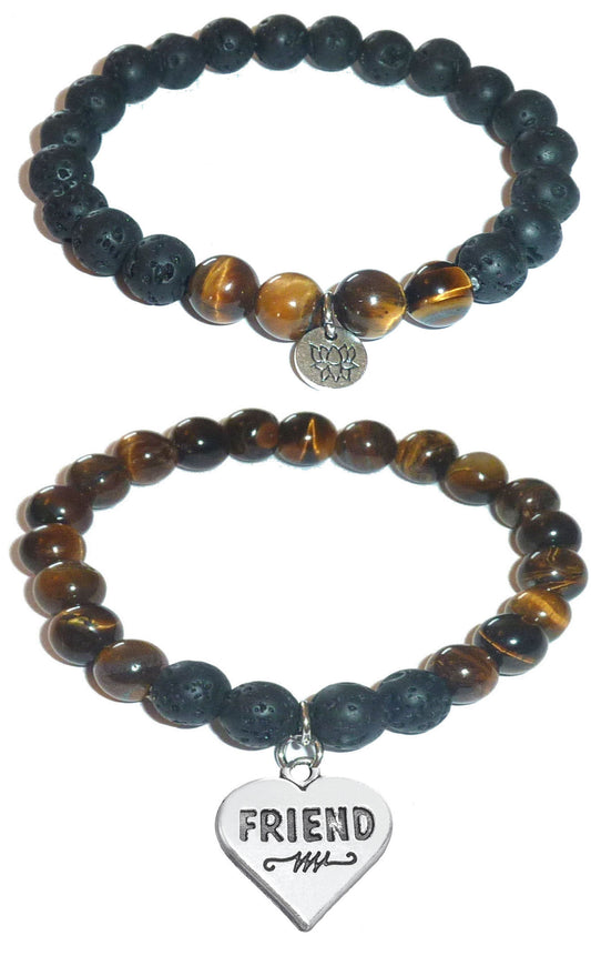 Friends - Women's Tiger Eye & Black Lava Diffuser Yoga Beads Charm Stretch Bracelet Gift Set