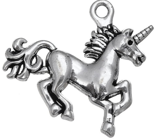 Pewter Silver Tone Message Charm - Unicorn Charm