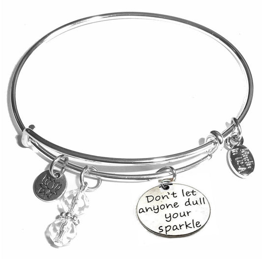 Don't let anyone dull your sparkle - Message Bangle Bracelet - Expandable Wire Bracelet– Comes in a gift box